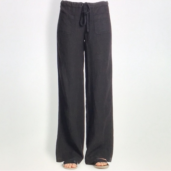Vince Pants - Vince Wide Leg Tie Front 100% Linen Black Pants